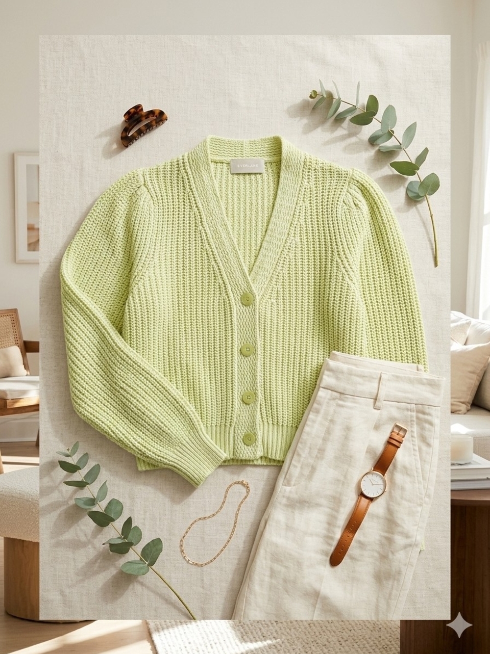 Jessica Simpson Pastel Green Chunky V-Neck Cardigan